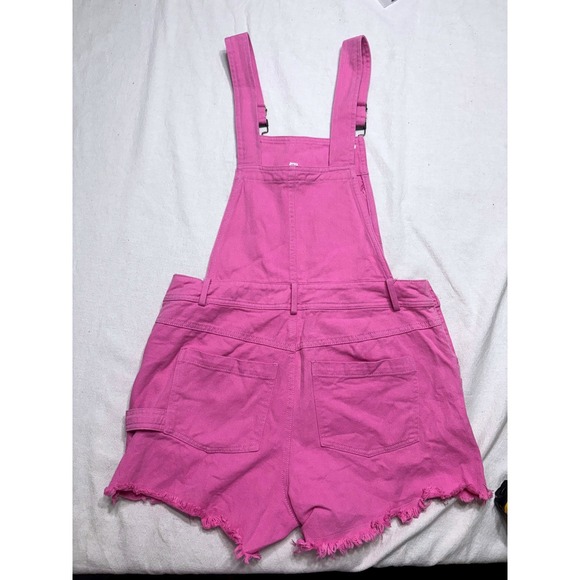 &merci Denim - &merci Pink Denim Shortalls Women Small Frayed Hem Bib Overalls Shorts